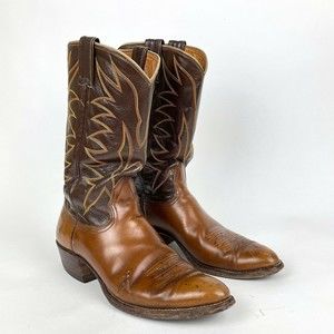 Vintage Nocona Brown Leather Cowboy Boots Embroidered Men's Size 11A Made in USA